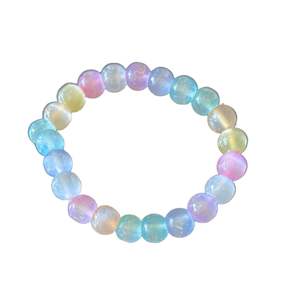Jewelry - Rainbow Selenite Beaded Stretch Bracelet Multicolor